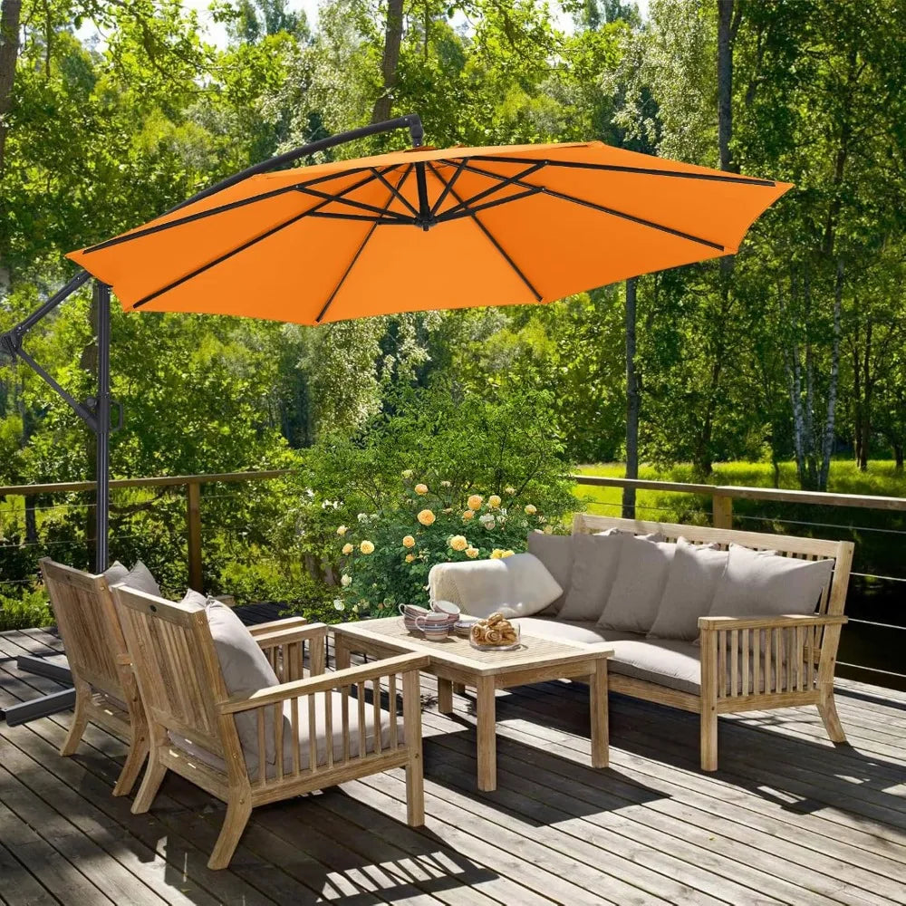 Cantilever Patio Umbrella with base included, 360° Rotation Outdoor Offset Umbrella for Backyard, Deck, Poolside