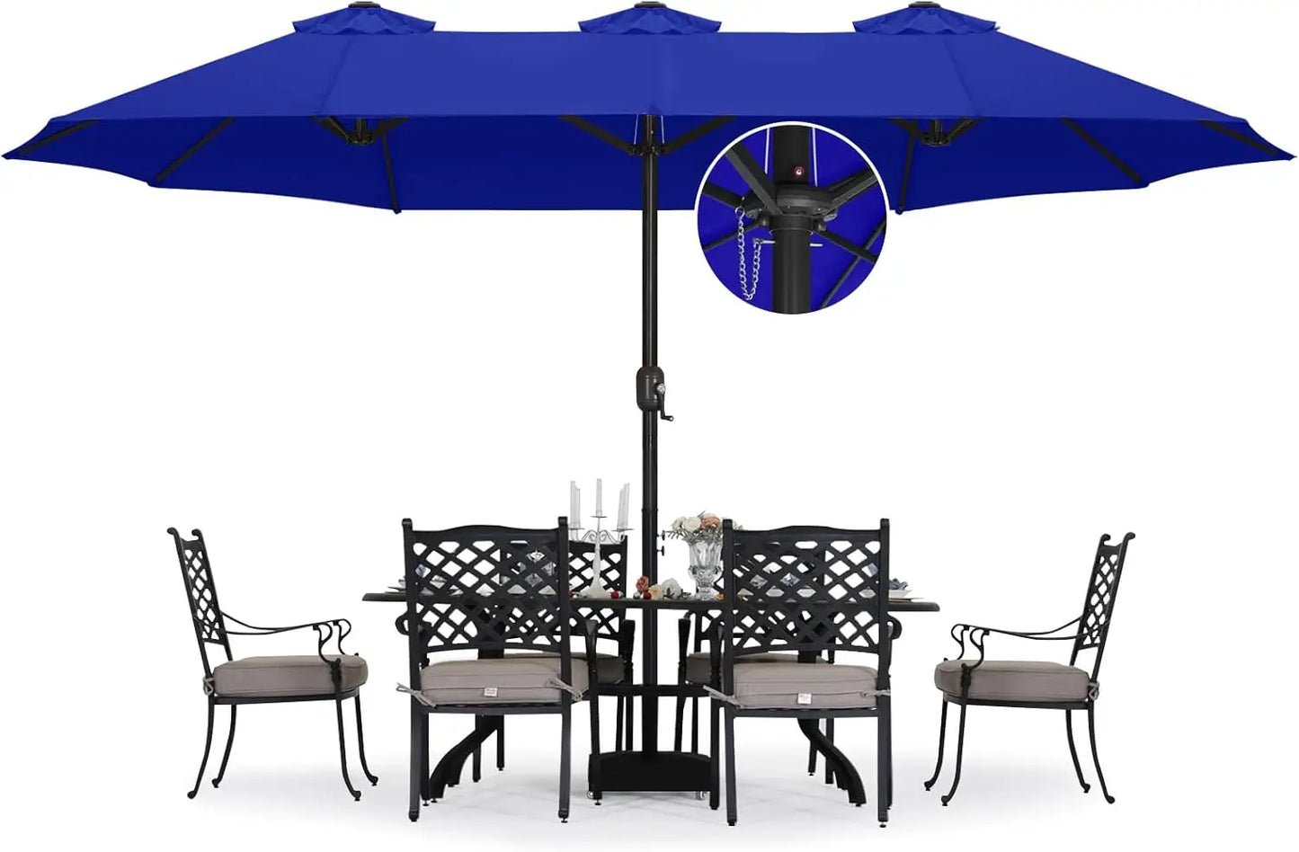 15FT Patio Umbrella with Base, Outdoor Double-Sided Rectangle Umbrella Bonus Latch, Wights for Poolside, Lawn, Backyard (Khaki)