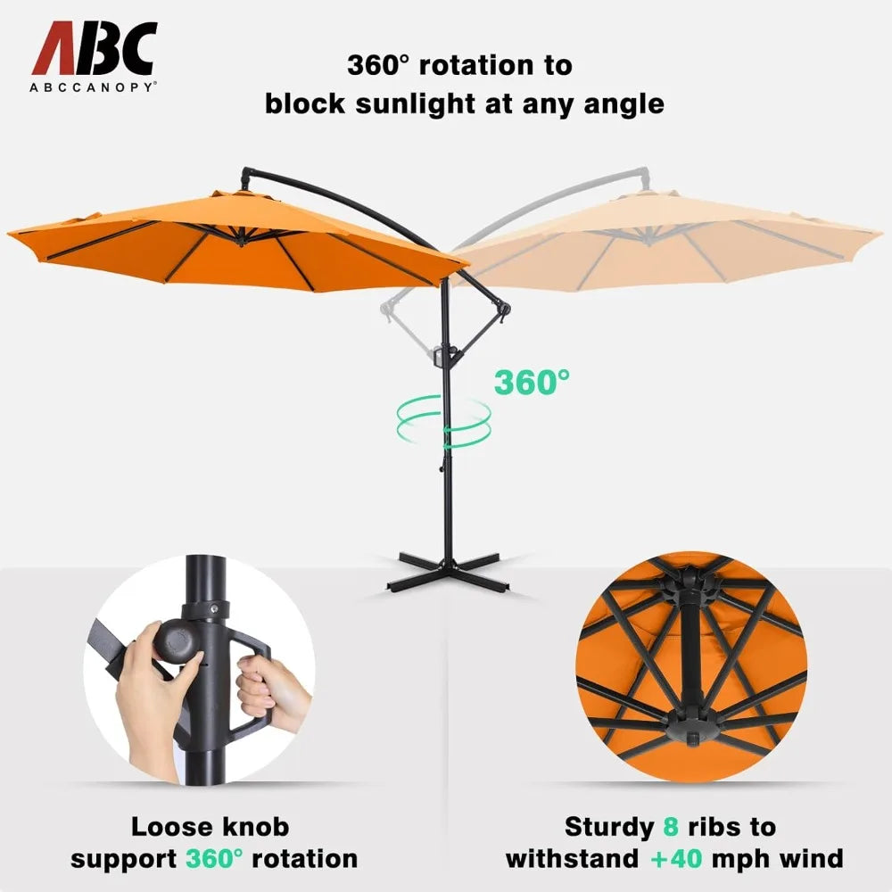 Cantilever Patio Umbrella with base included, 360° Rotation Outdoor Offset Umbrella for Backyard, Deck, Poolside