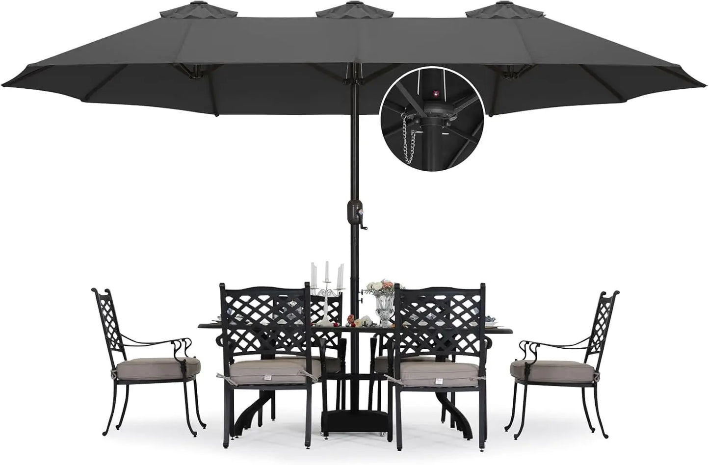 15FT Patio Umbrella with Base, Outdoor Double-Sided Rectangle Umbrella Bonus Latch, Wights for Poolside, Lawn, Backyard (Khaki)
