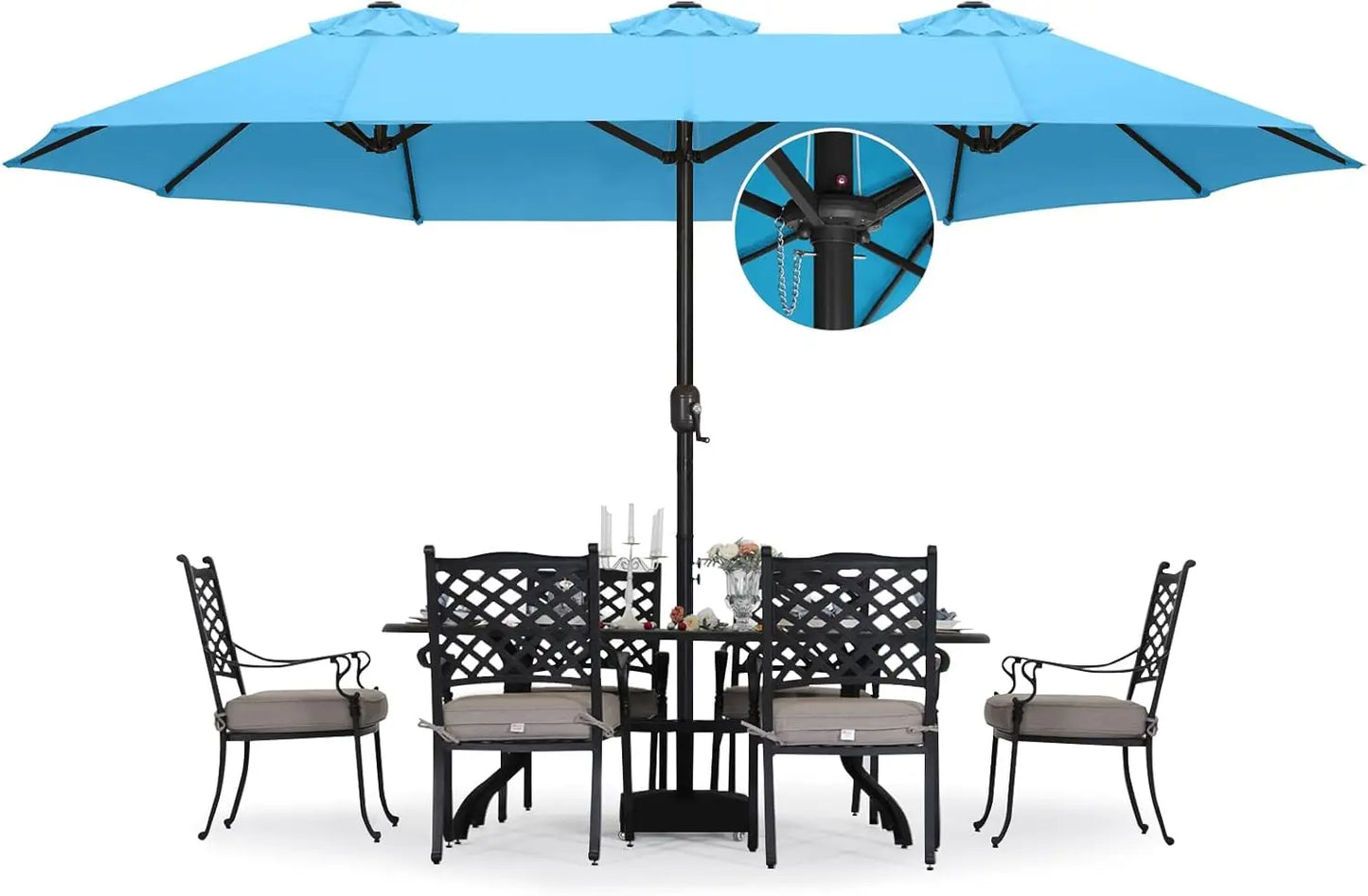 15FT Patio Umbrella with Base, Outdoor Double-Sided Rectangle Umbrella Bonus Latch, Wights for Poolside, Lawn, Backyard (Khaki)