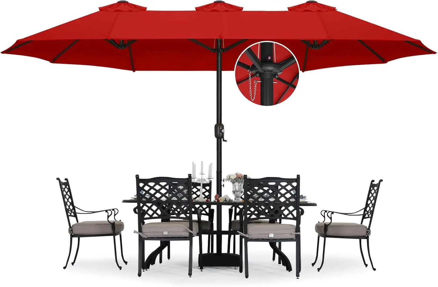 15FT Patio Umbrella with Base, Outdoor Double-Sided Rectangle Umbrella Bonus Latch, Wights for Poolside, Lawn, Backyard (Khaki)