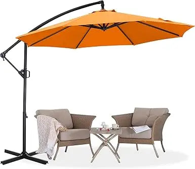 Cantilever Patio Umbrella with base included, 360° Rotation Outdoor Offset Umbrella for Backyard, Deck, Poolside