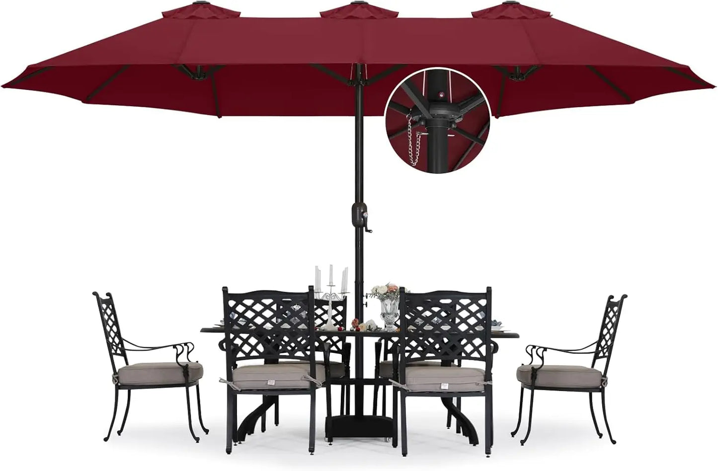 15FT Patio Umbrella with Base, Outdoor Double-Sided Rectangle Umbrella Bonus Latch, Wights for Poolside, Lawn, Backyard (Khaki)
