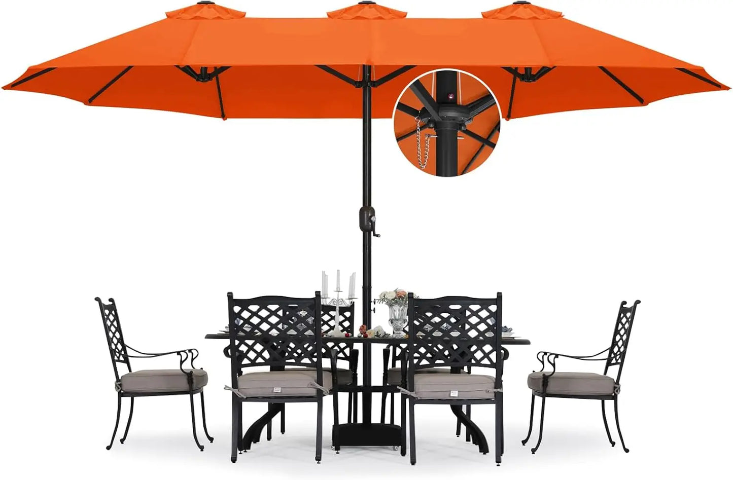 15FT Patio Umbrella with Base, Outdoor Double-Sided Rectangle Umbrella Bonus Latch, Wights for Poolside, Lawn, Backyard (Khaki)