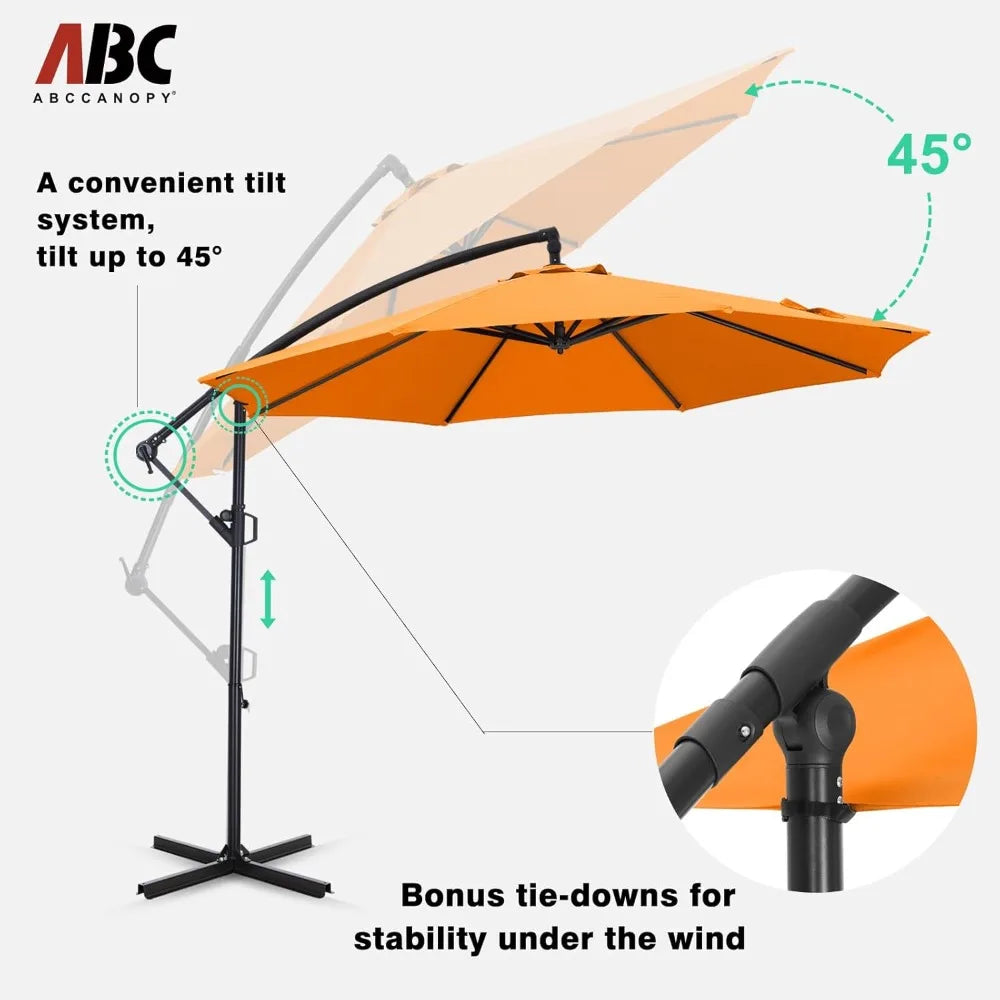 Cantilever Patio Umbrella with base included, 360° Rotation Outdoor Offset Umbrella for Backyard, Deck, Poolside