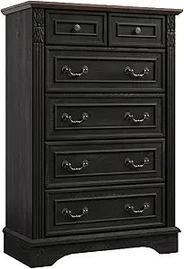 Farmhouse Dresser with 5 Drawers, Chest of Drawers for Bedroom, Hallway, Living Room, or Office Organization （Antique White）