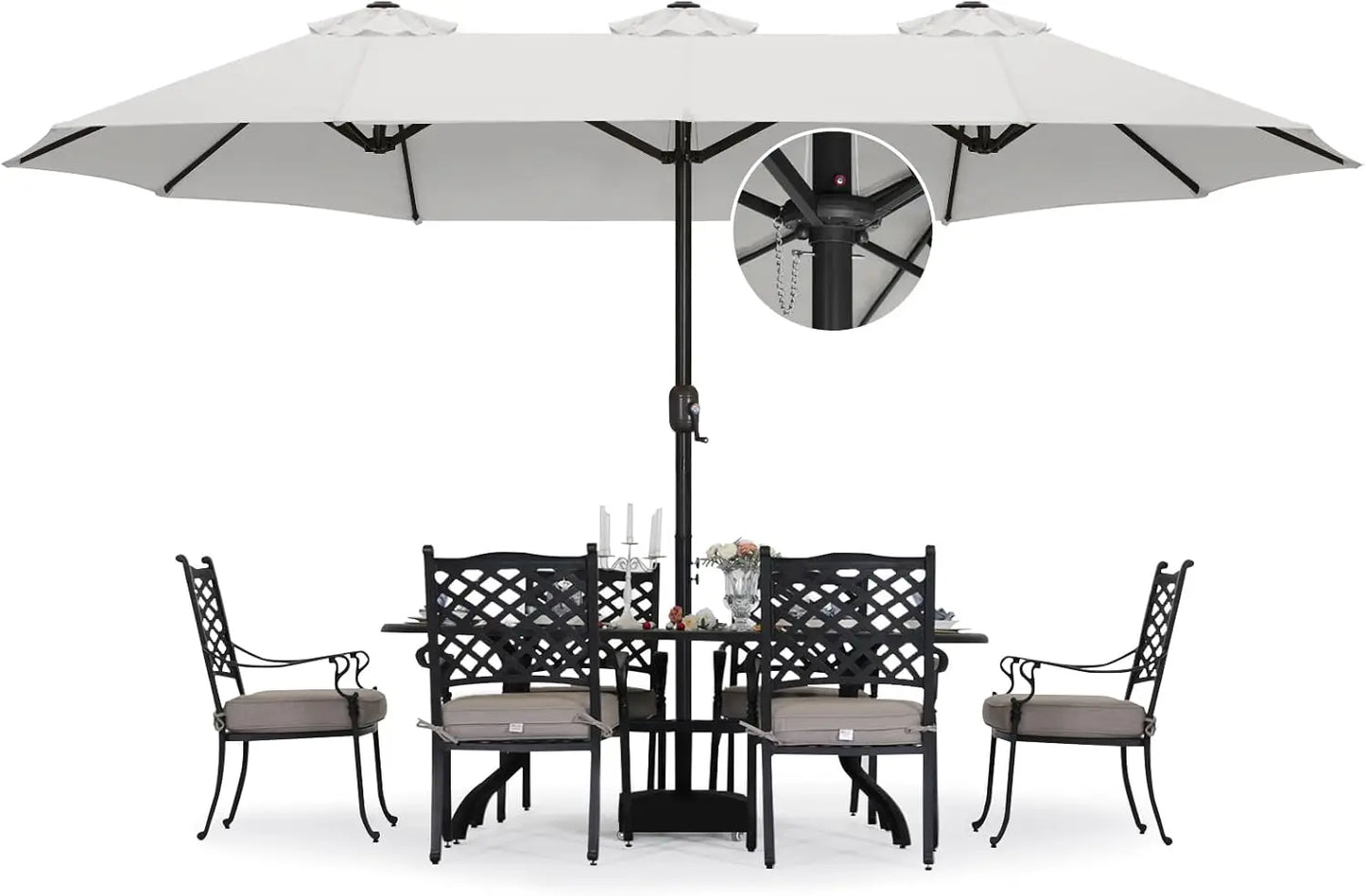 15FT Patio Umbrella with Base, Outdoor Double-Sided Rectangle Umbrella Bonus Latch, Wights for Poolside, Lawn, Backyard (Khaki)