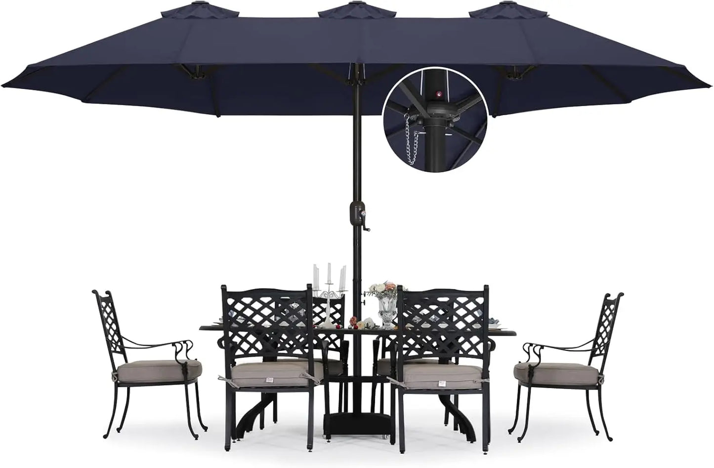 15FT Patio Umbrella with Base, Outdoor Double-Sided Rectangle Umbrella Bonus Latch, Wights for Poolside, Lawn, Backyard (Khaki)