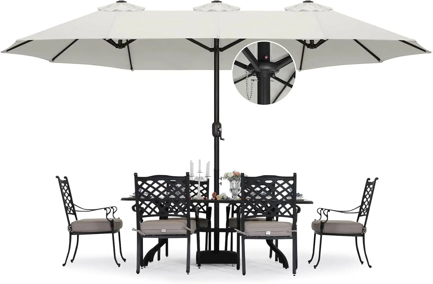 15FT Patio Umbrella with Base, Outdoor Double-Sided Rectangle Umbrella Bonus Latch, Wights for Poolside, Lawn, Backyard (Khaki)