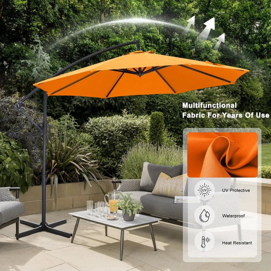 Cantilever Patio Umbrella with base included, 360° Rotation Outdoor Offset Umbrella for Backyard, Deck, Poolside