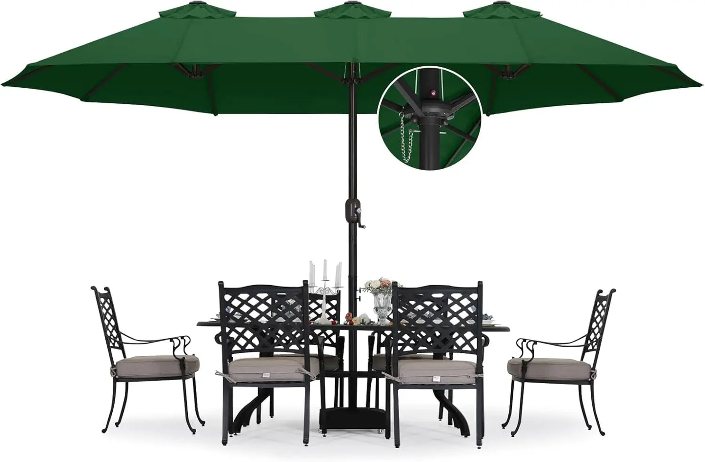 15FT Patio Umbrella with Base, Outdoor Double-Sided Rectangle Umbrella Bonus Latch, Wights for Poolside, Lawn, Backyard (Khaki)